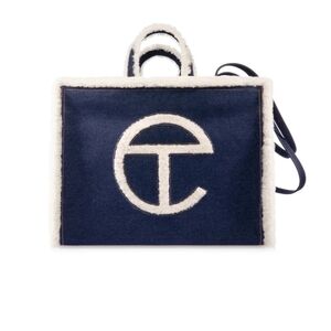 Telfar Navy and White Large Shearling Tote